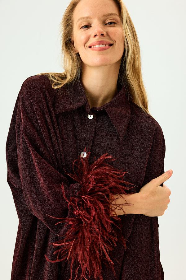 sleeper Cosmos Oversized Lurex Pajama Set in Burgundy