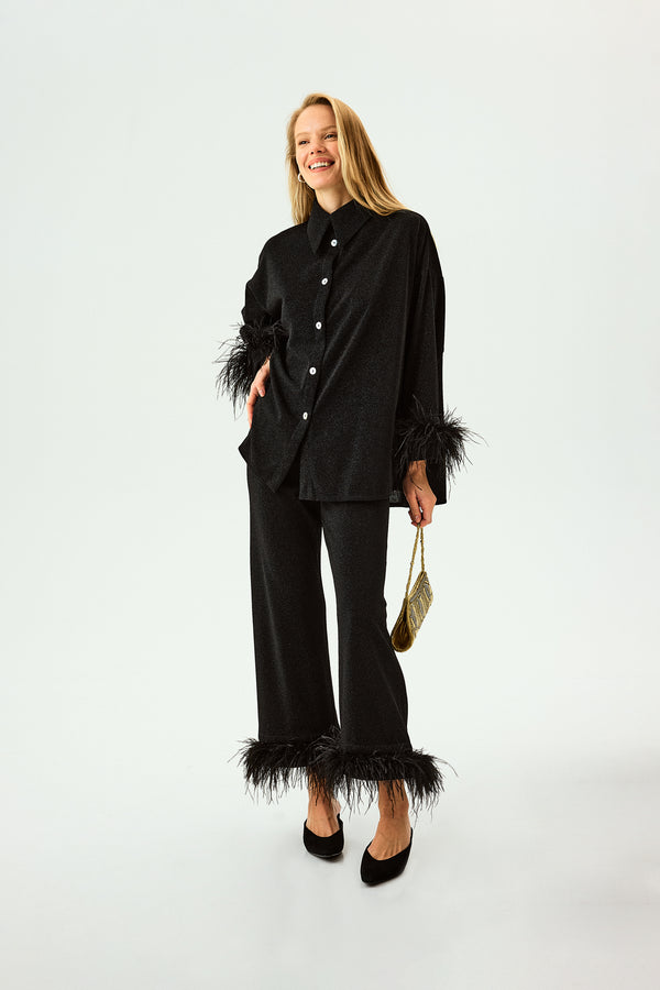 Sleeper Cosmos Oversized Metallic Jersey Pajama Set In Black