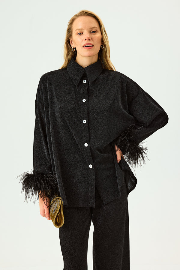 Sleeper Cosmos Oversized Metallic Jersey Pajama Set In Black