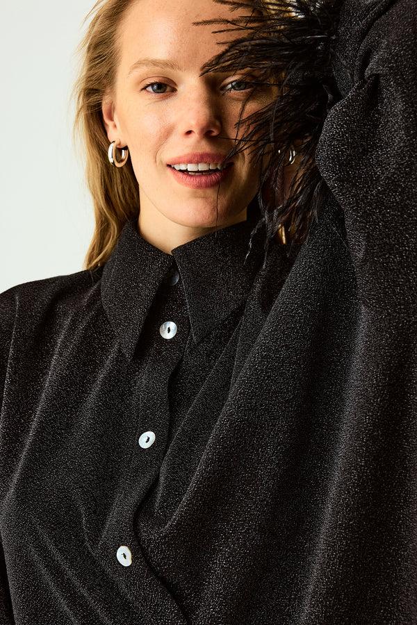 Sleeper Cosmos Oversized Metallic Jersey Pajama Set In Black