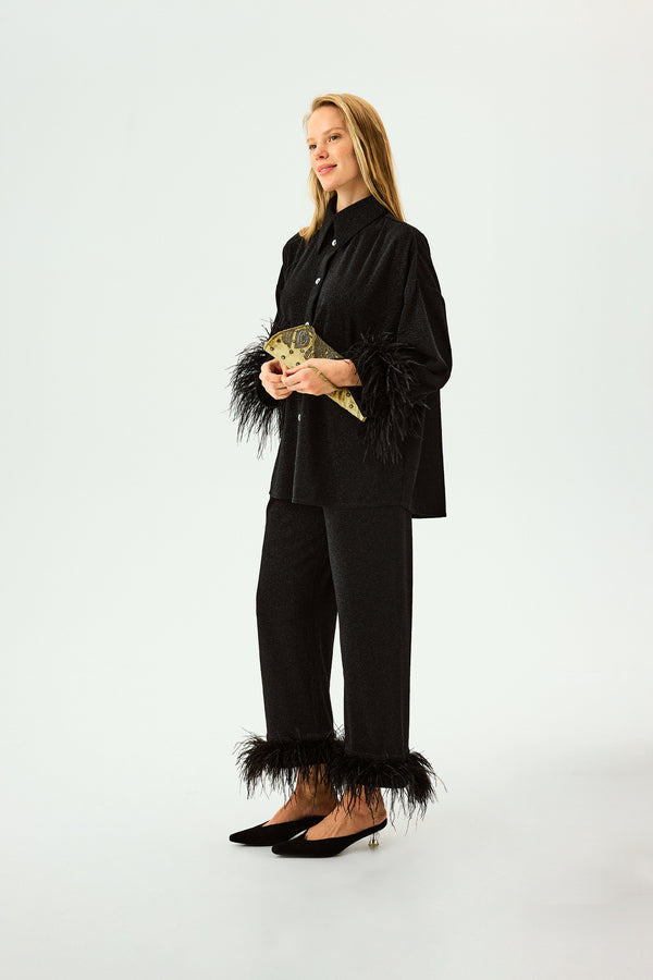 sleeper Cosmos Oversized Metallic Jersey Pajama Set in Black