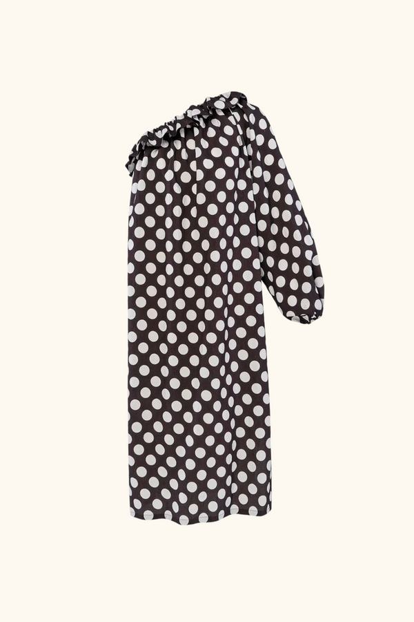 sleeper Gaia Soft Viscose Midi Dress in Black Polka Dot