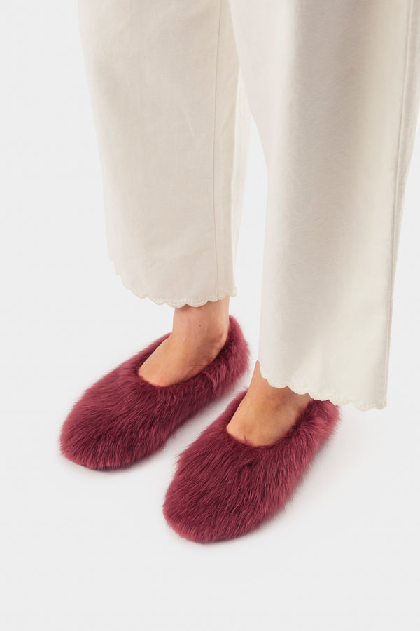 Sleeper Kiwi Kiwi Shearling Ballet Flats In Burgundy
