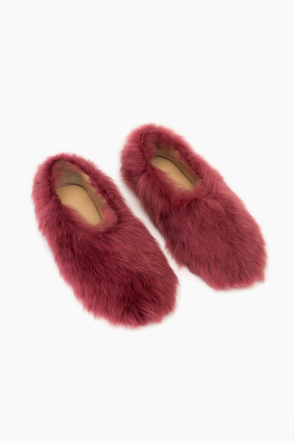 sleeper Kiwi Kiwi Shearling Ballet Flats in Burgundy