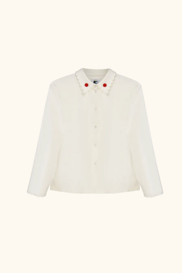 sleeper Kotyk Embroidered Cotton Blouse in Off-white