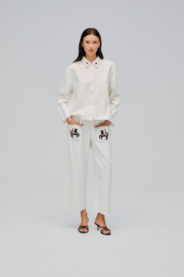 Sleeper Kotyk Embroidered Cotton Pants In Off-white