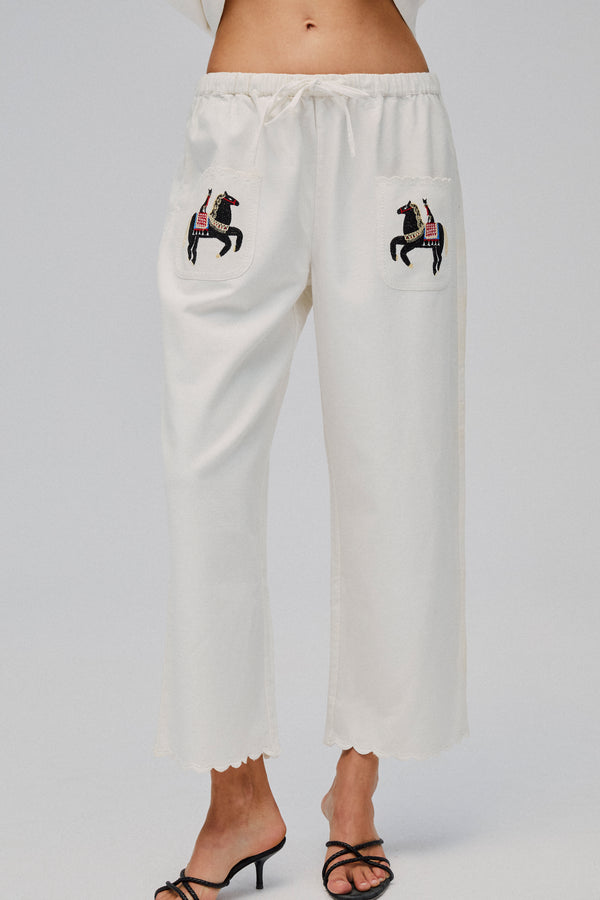 Sleeper Kotyk Embroidered Cotton Pants In Off-white