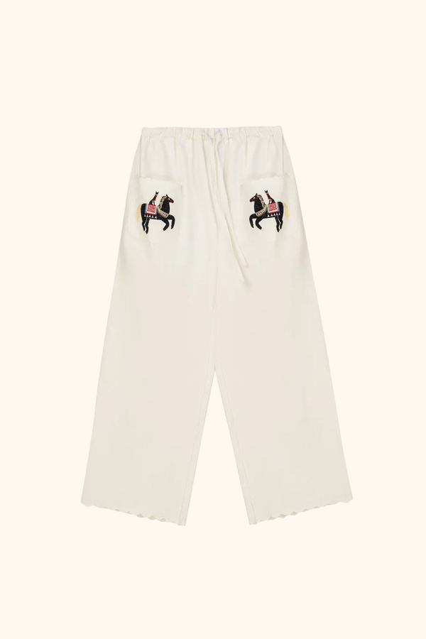 sleeper Kotyk Embroidered Cotton Pants in Off-white