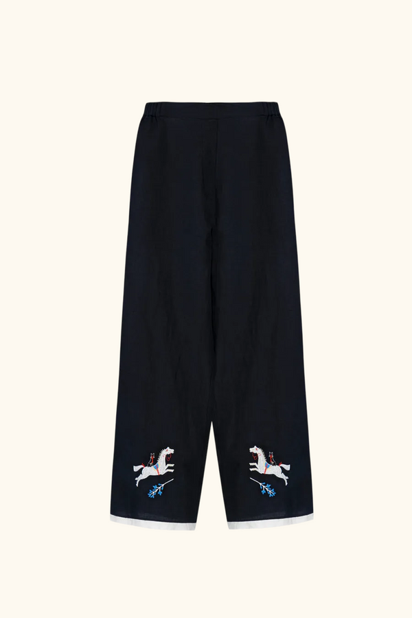 sleeper Kotyk Embroidered Cotton-poplin Pants in Navy