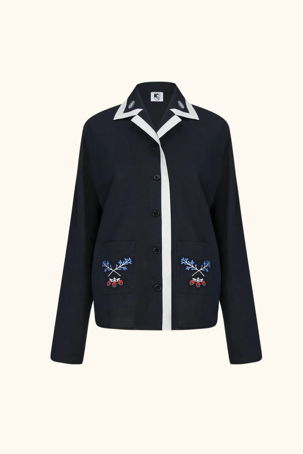 sleeper Kotyk Embroidered Cotton-poplin Shirt in Navy