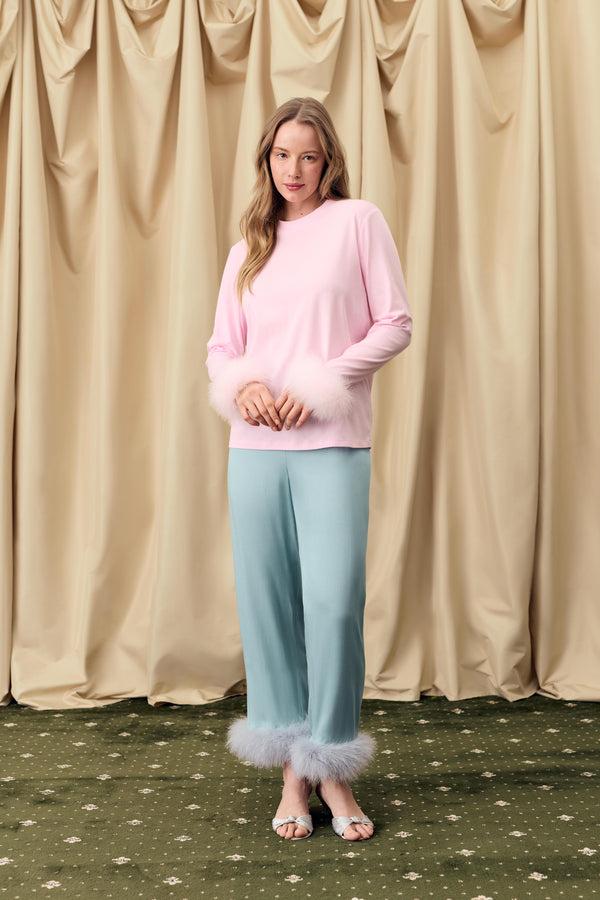 Sleeper Long Sleeve Stretch-cotton Jersey T-Shirt With Detachable Feathers In Pink