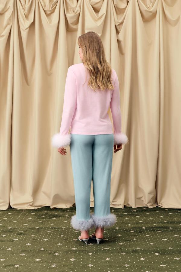 Sleeper Long Sleeve Stretch-cotton Jersey T-Shirt With Detachable Feathers In Pink