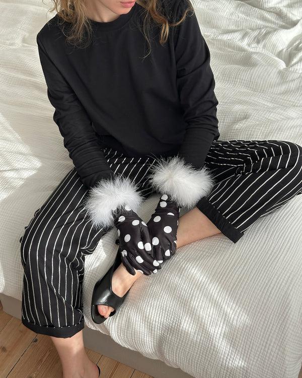 Sleeper Long Sleeve Stretch-cotton Jersey T-Shirt With Detachable Feathers In Black