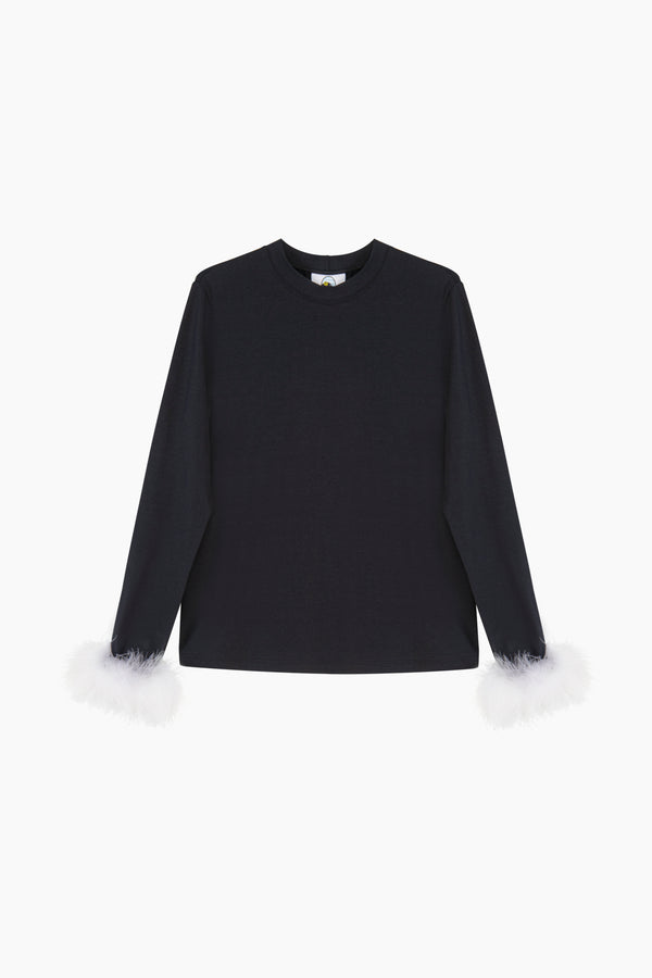 Sleeper Long Sleeve Stretch-cotton Jersey T-Shirt With Detachable Feathers In Black