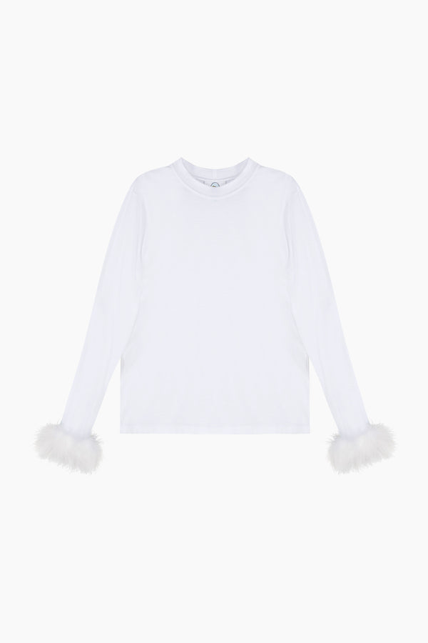Sleeper Long Sleeve Stretch-cotton Jersey T-Shirt With Detachable Feathers In White