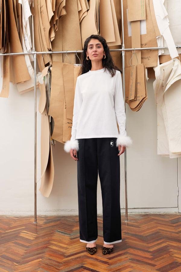 sleeper Long Sleeve Stretch-cotton Jersey T-Shirt with Detachable Feathers in White