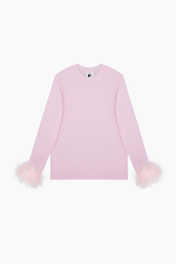 sleeper Long Sleeve Stretch-cotton Jersey T-Shirt with Detachable Feathers in Pink