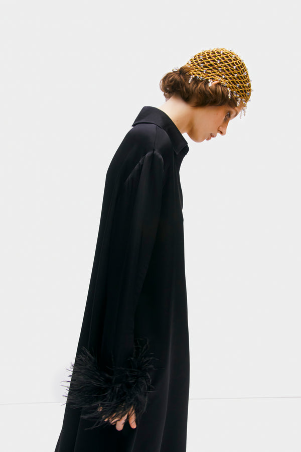 Sleeper Luna Maxi Dress With Detachable Feathers In Black