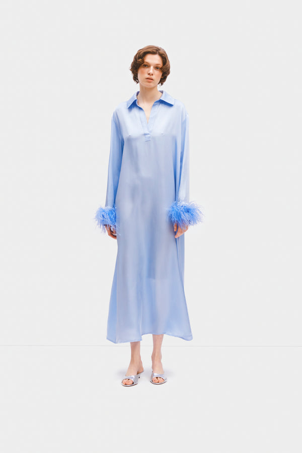 sleeper Luna Maxi Dress with Detachable Feathers in Blue