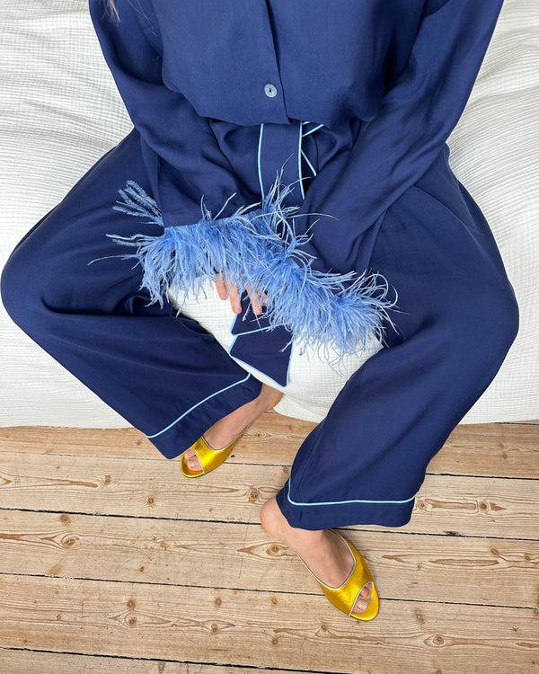 Sleeper Miss Cat Belted Set With Detachable Feathers In Navy