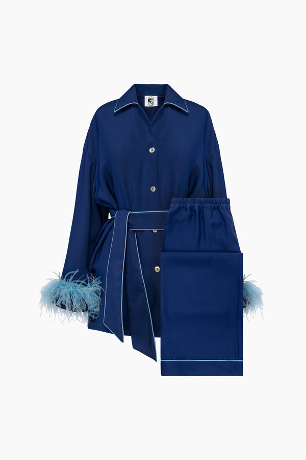 Sleeper Miss Cat Belted Set With Detachable Feathers In Navy