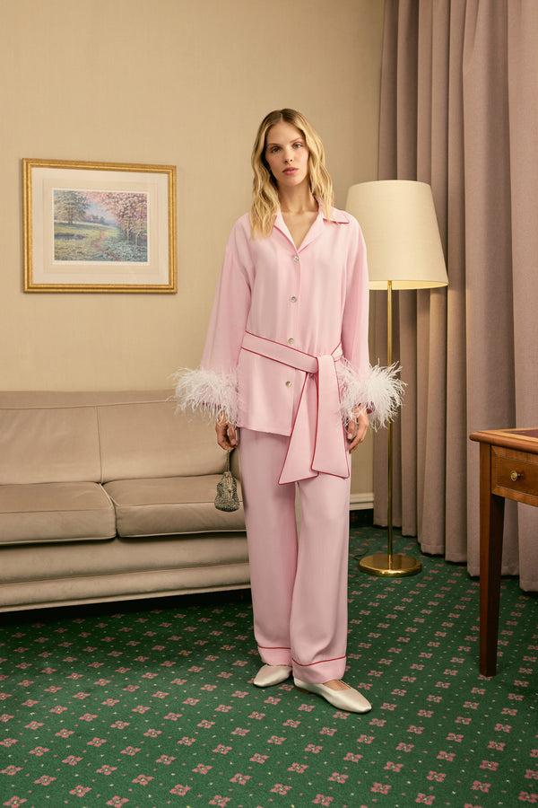 Sleeper Miss Cat Belted Set With Detachable Feathers In Pink