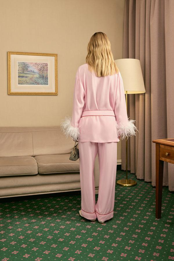 Sleeper Miss Cat Belted Set With Detachable Feathers In Pink