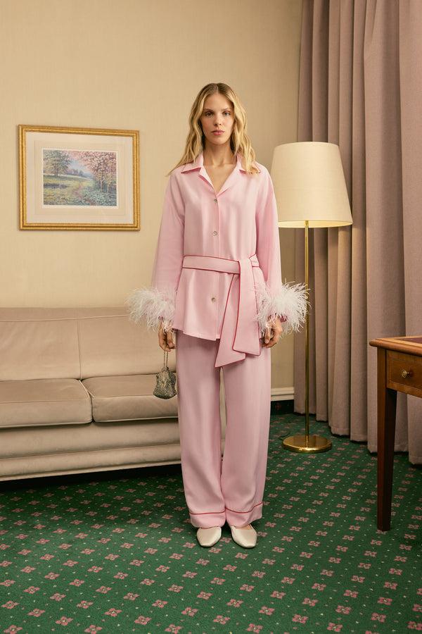 sleeper Miss Cat Belted Set with Detachable Feathers in Pink
