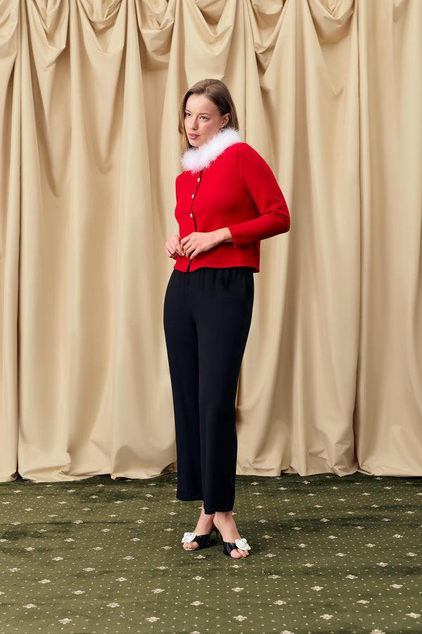 Sleeper Miss Kitty Cardigan With Detachable Feathers In Red