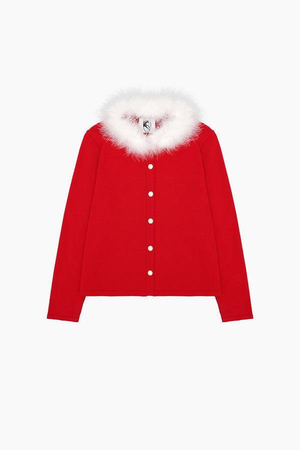 Sleeper Miss Kitty Cardigan With Detachable Feathers In Red