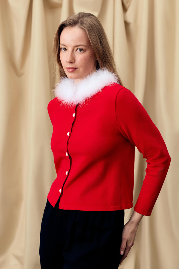sleeper Miss Kitty Cardigan with Detachable Feathers in Red