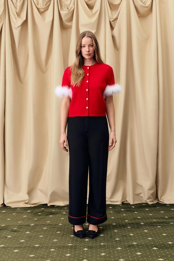 Sleeper Miss Kitty Short Sleeve Cardigan With Detachable Feathers In Red