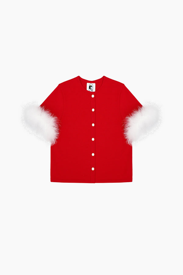 sleeper Miss Kitty Short Sleeve Cardigan with Detachable Feathers in Red
