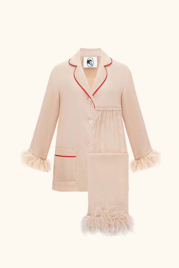 Sleeper Party Pajamas Set With Detachable Feathers In Beige