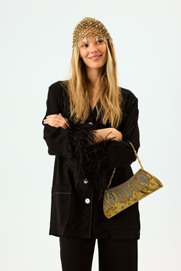 Sleeper Party Pajamas Set With Detachable Feathers In Black