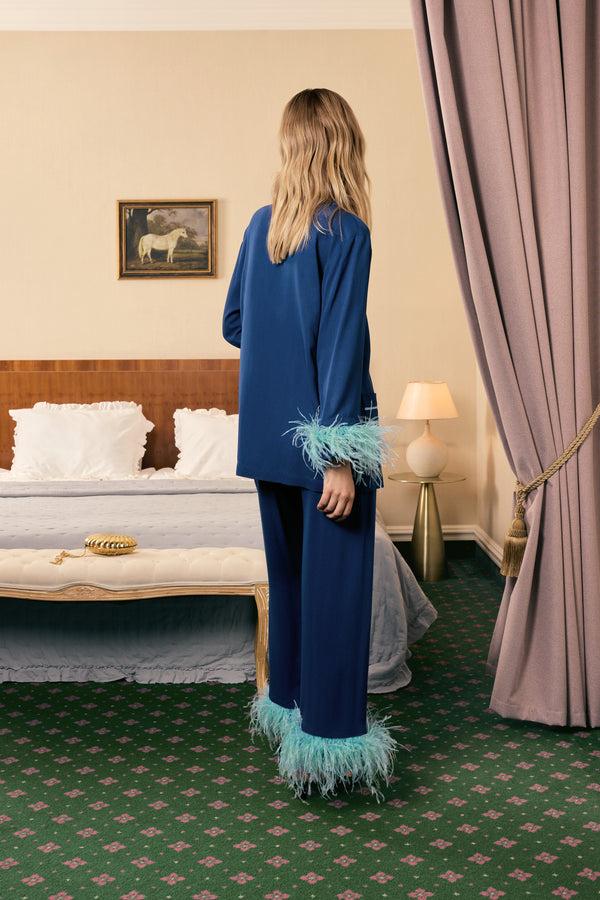 sleeper Party Pajamas Set With Detachable Feathers In Navy