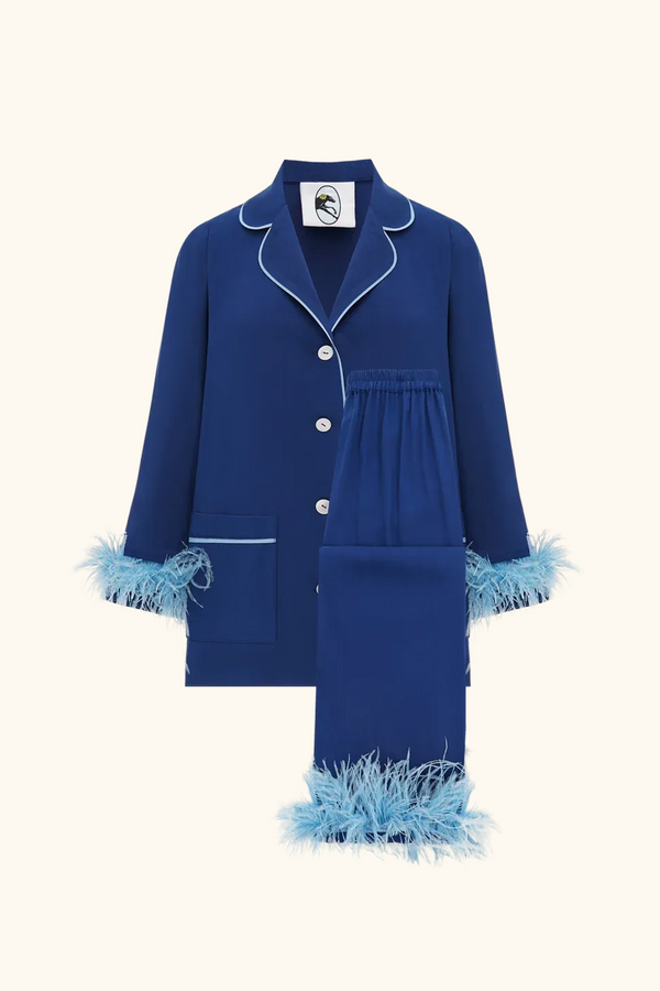 sleeper Party Pajamas Set With Detachable Feathers In Navy
