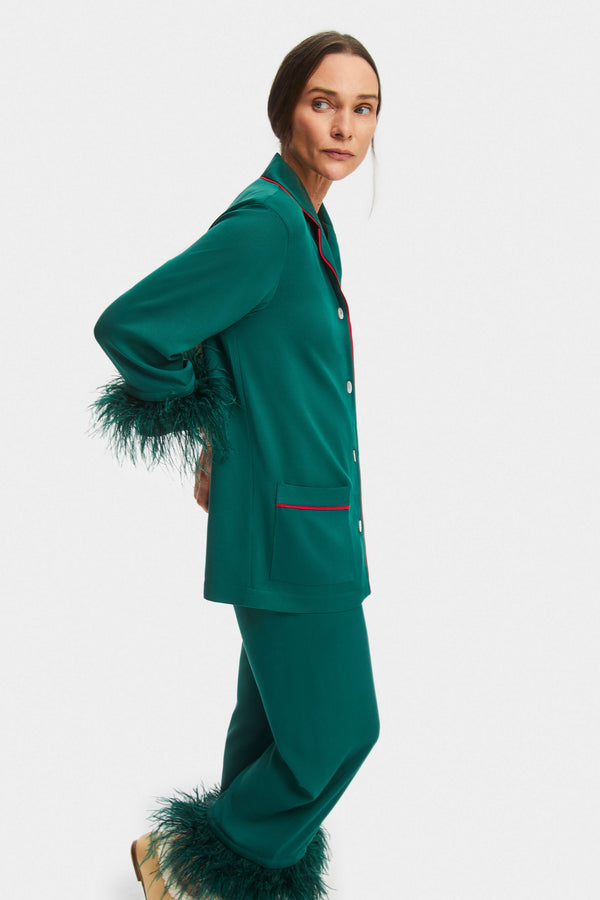 Sleeper Party Pajamas Set With Detachable Feathers In Pine Green