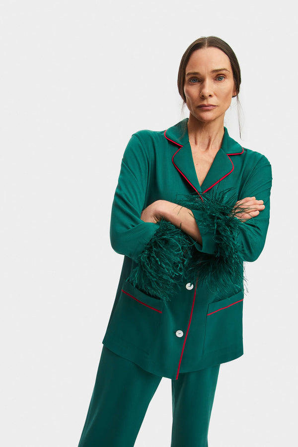 Sleeper Party Pajamas Set With Detachable Feathers In Pine Green
