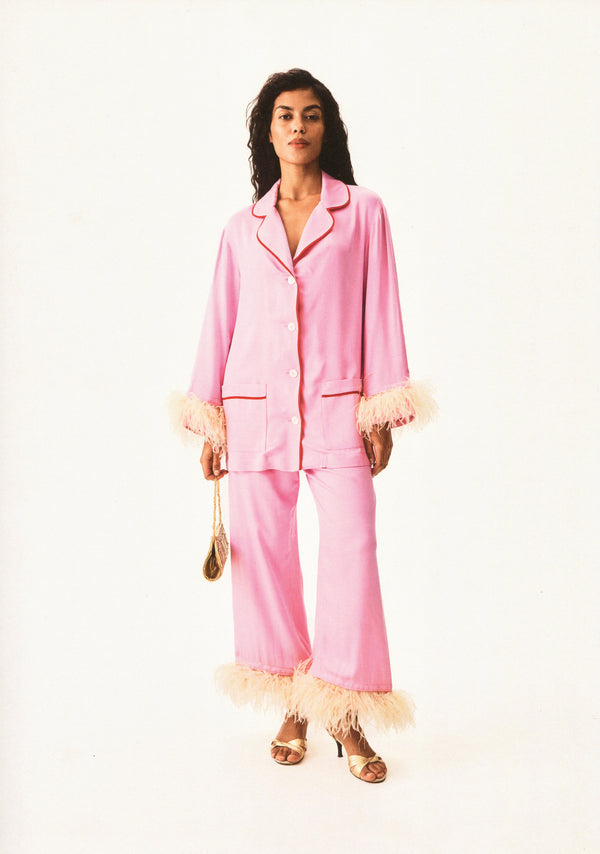 sleeper Party Pajamas Set with Detachable Feathers in Pink
