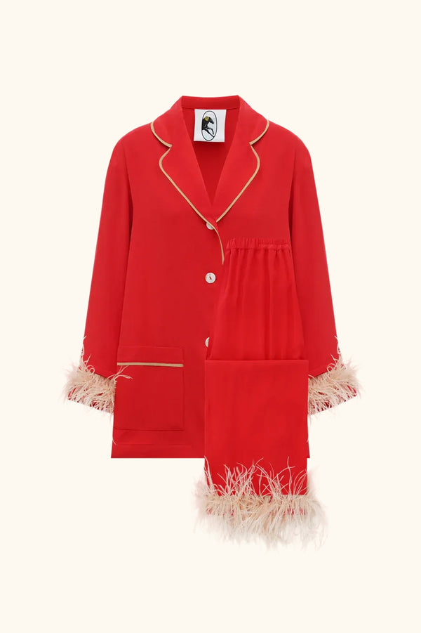 Sleeper Party Pajamas Set With Detachable Feathers In Red