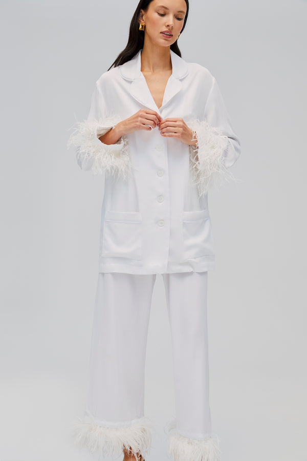 Sleeper Party Pajamas Set With Detachable Feathers In White