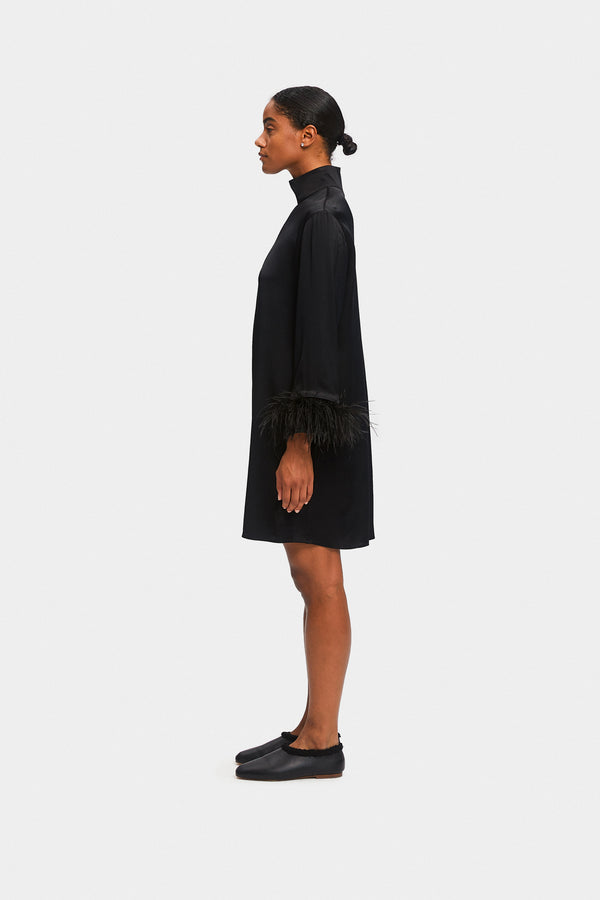 Sleeper Party Shirt Dress With Detachable Feathers In Black