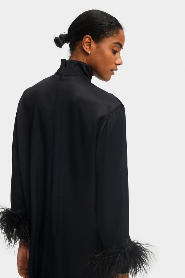 Sleeper Party Shirt Dress With Detachable Feathers In Black