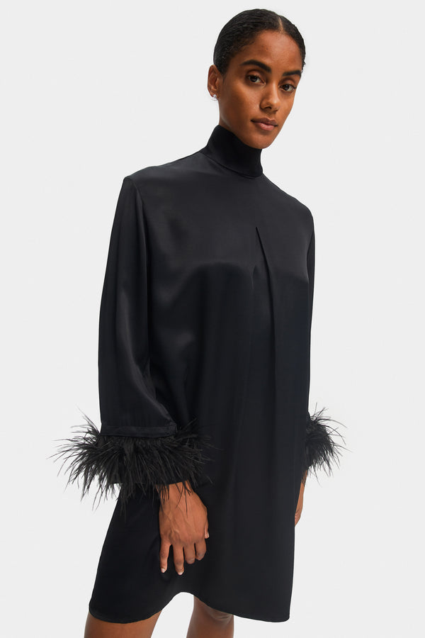 Sleeper Party Shirt Dress With Detachable Feathers In Black