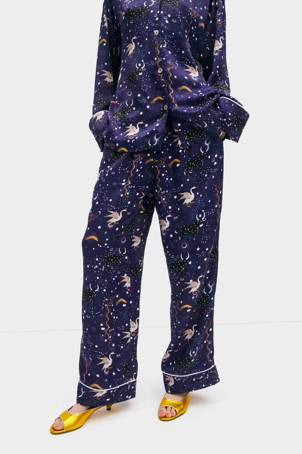 Sleeper Pastelle Oversized Pants In Navy Mystic Print