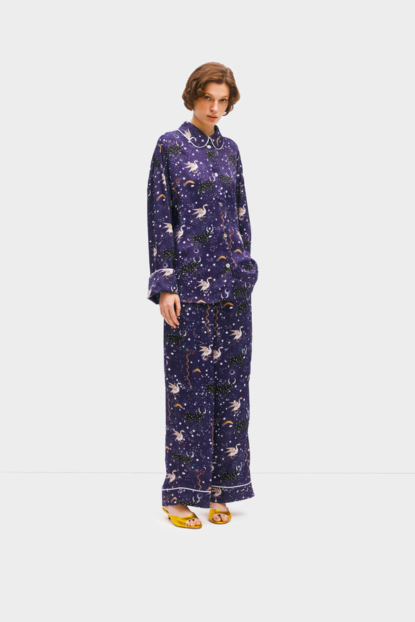 Sleeper Pastelle Oversized Pants In Navy Mystic Print