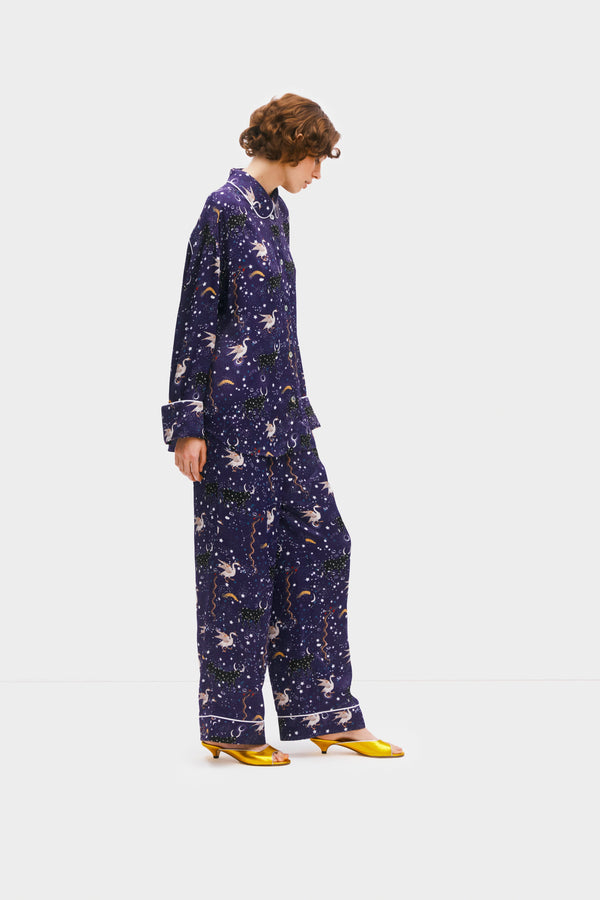 Sleeper Pastelle Oversized Pants In Navy Mystic Print