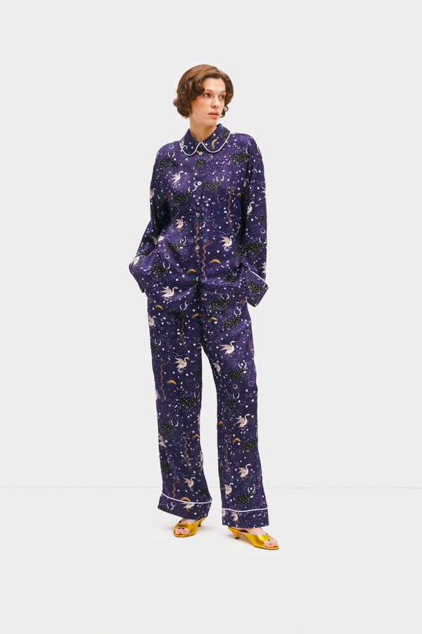 sleeper Pastelle Oversized Pants in Navy Mystic Print