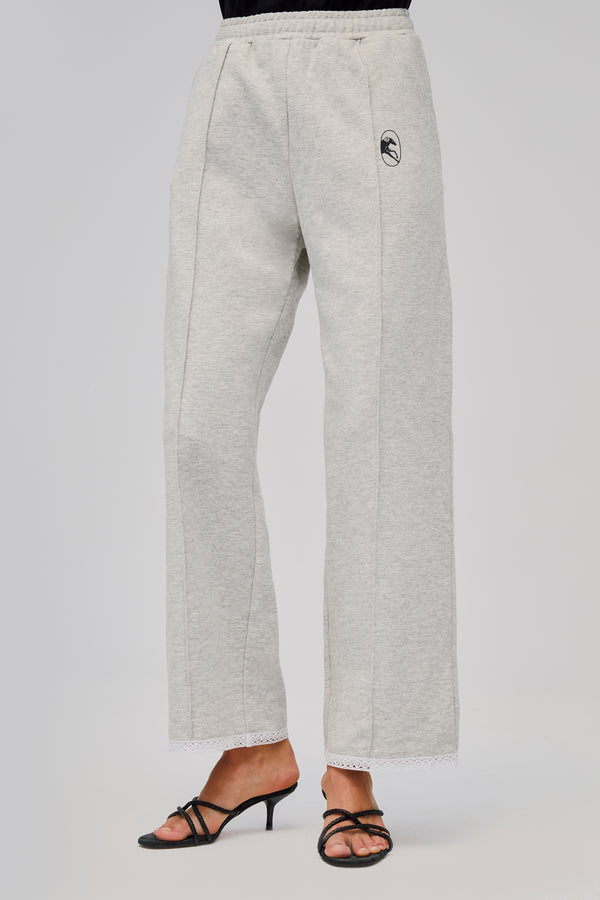 Sleeper Relaxed Stretch-cotton Jersey Pants With Lace In Grey
